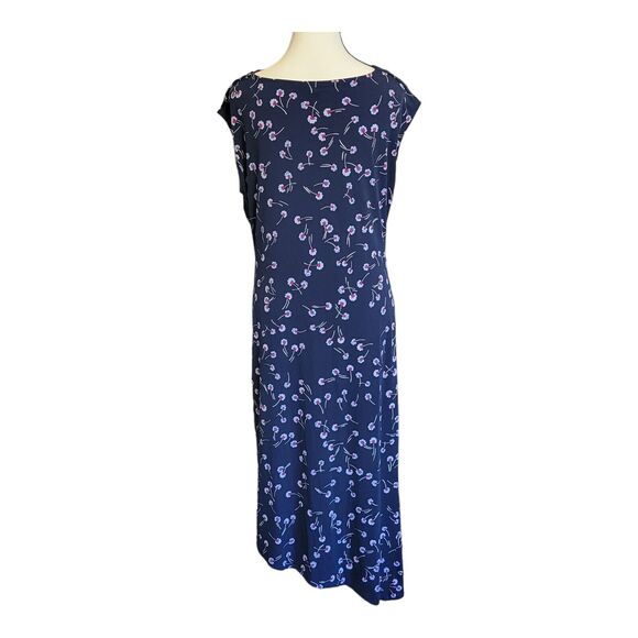 Vince Camuto Floral Sheath Midi Dress Womens Med Blue Cowl Neck Ruched Romantic - Picture 3 of 10